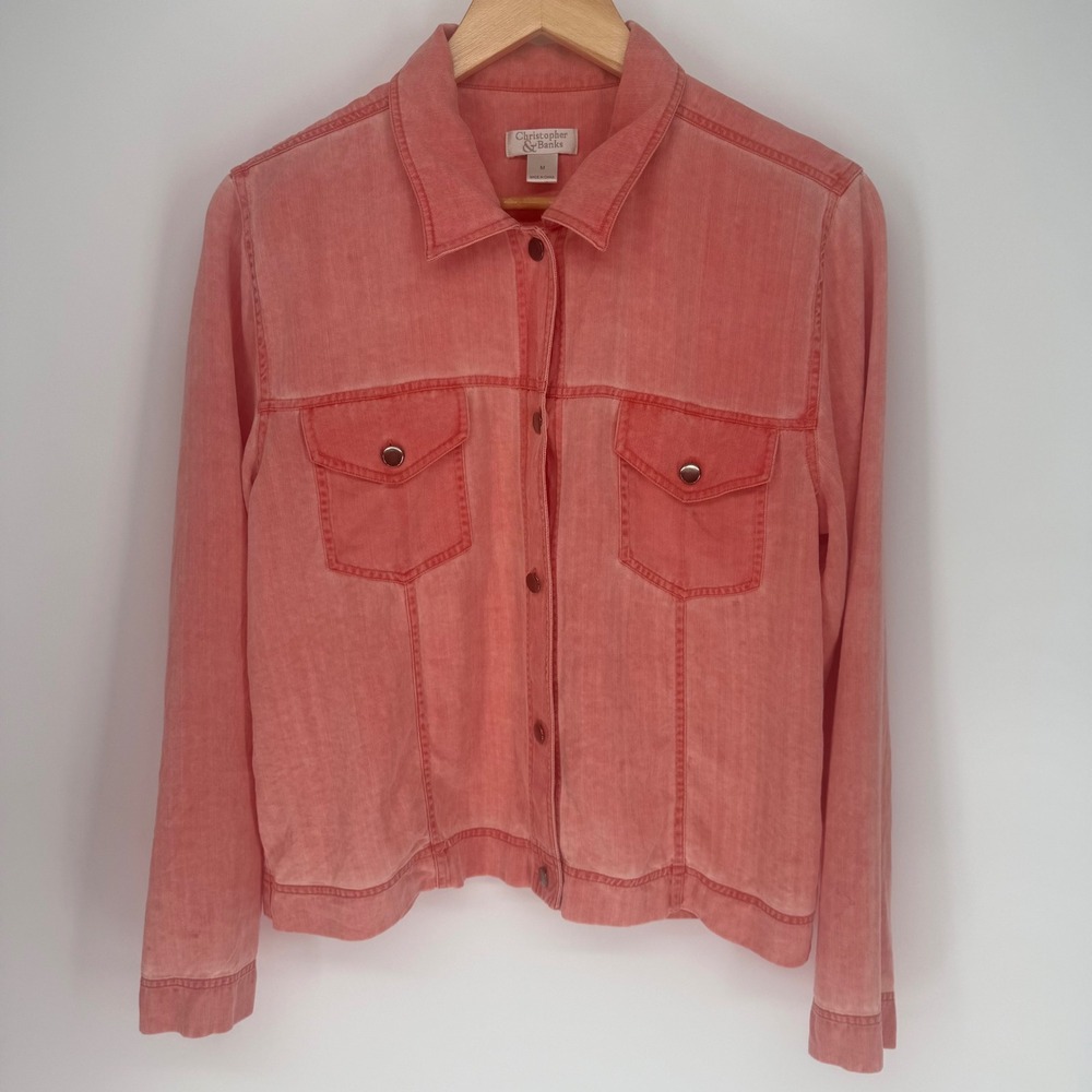Christopher & Banks Womens Peach Coral Lyocell Trucker Style Top Medium